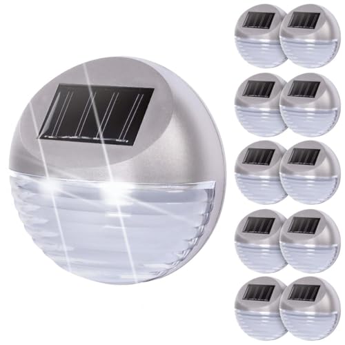 GEEZY Solar Powered LED Garden Fence Lights Wall Patio Door Decking Outdoor Lighting Silver (10 x Solar Fence Lights)