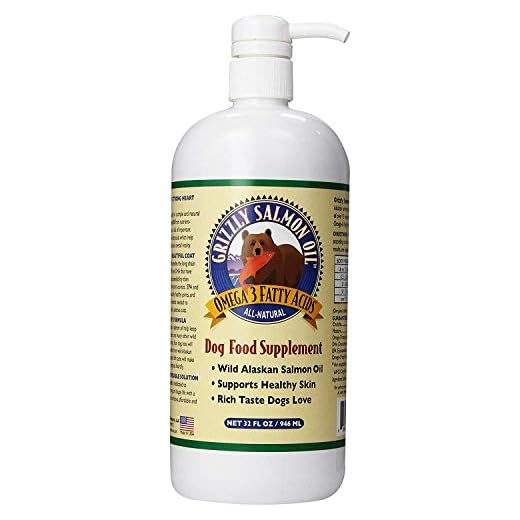 Grizzly Wild Alaskan Salmon Oil Dog Food Supplement Omega 3 Fatty Acids, 32 oz