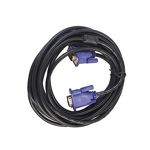 UKCOCO Cable Vga Macho a Macho De 5 Metros para Computadora, Monitor y Proyector, con Núcleo De Ferrita Antiparasitario, Color Negro con Conectores Azules, Adecuado para Conexión De Video Analógico