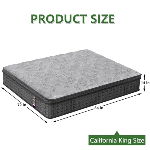 Image of California King Mattress 14 Inch, Hybrid Memory Foam Cal King Mattresses in a Box Individually Pocket Springs, California King Size Mattress, Medium Firm, Pressure Relief, CertiPUR-US