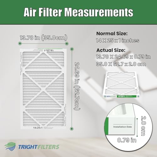 TRIGHTFILTERS 14x25x1 에어 필터 4팩, MERV 8 필터 교체품 | 먼지 및 알레르기 방지, 내구성 있는 플리츠 가정용 HVAC AC 히터 필터, 경량 컴팩트 에어컨 필터 교체품 — 사진 2