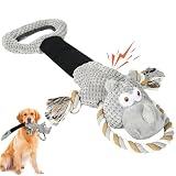 Iokheira Jouet Sonore pour Les Grands Chiens, Jouet Tug-of-War en Peluche, Mignon Jouet Squeaky avec du Papier Froissé, Jouet à Mâcher Rembourré pour Chiots et Chiens (Gris, Rhinocéros)