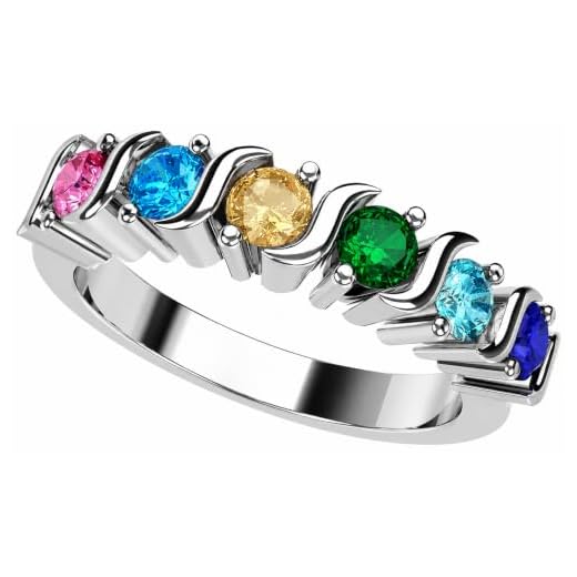 NANA S-Bar W/Sides Mother's Ring 1 to 6 Simulated Birthstones - 14k Yellow Gold - Size 7