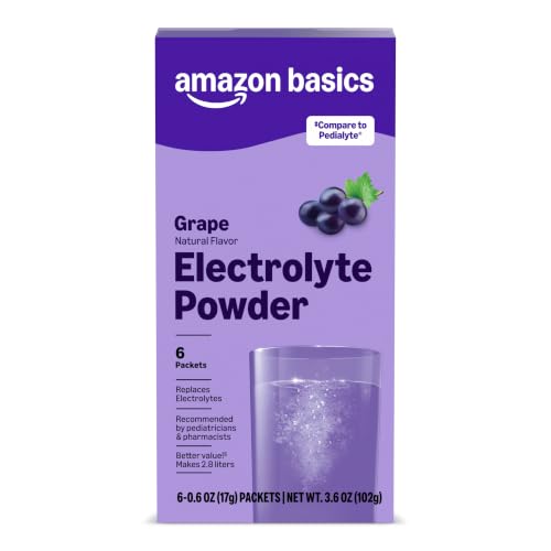 Amazon Basics Electrolyte Powder Packets for Rehydration for Kids & Adults, Grape Flavor, 6 Count (Pack of 1) (Previously Amazon Basic Care)