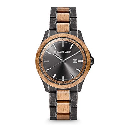 Original Grain Men's Hawaiian Koa 43Mm Analog Watch | Classic Collection, Stonewashed Stainless Steel, Adjustable Watch Band | 5Atm Water-Resistant, Scratch-Resistant | Fashion Wrist Watch For Men #TOP5
