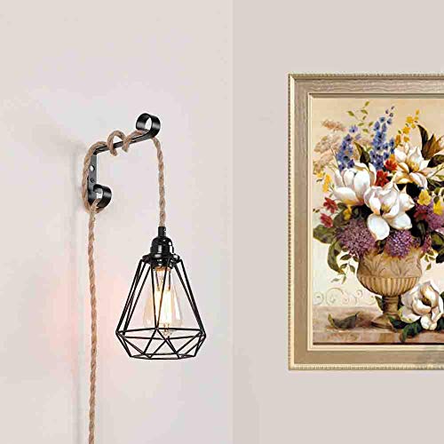 15Ft Pendant Light Cord Kit With Dimmer Switch, Twisted Hemp Rope Vintage Plug In Hanging Lighting, Industrial Lamp Socket Set E26, Extension Hanging Lantern Cable Fixture For Farmhouse, Retro Diy #TOP4