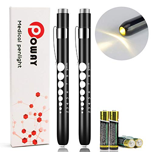 Opoway Nurse Penlight with Pupil Gauge LED Medical Pen Light for Nurses Doctors Batteries Free