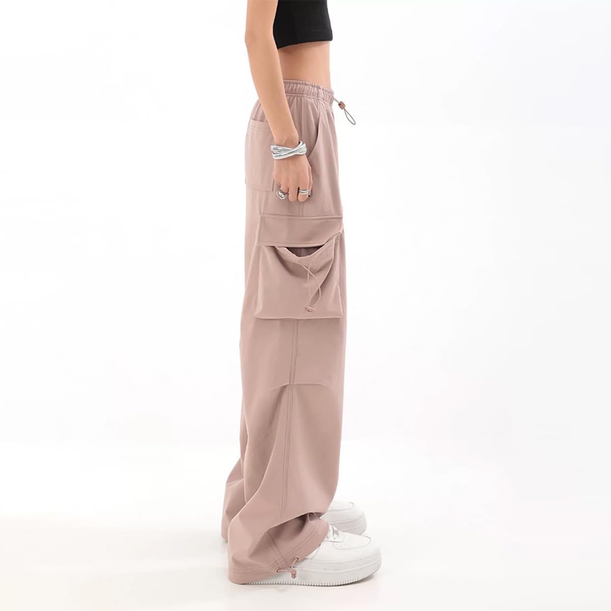 Baggy Parachute Pants for Womens Wide Leg Cargo Pants Y2k with Pockets Boyfriend Harajuku Streetwear Goth - Image 4