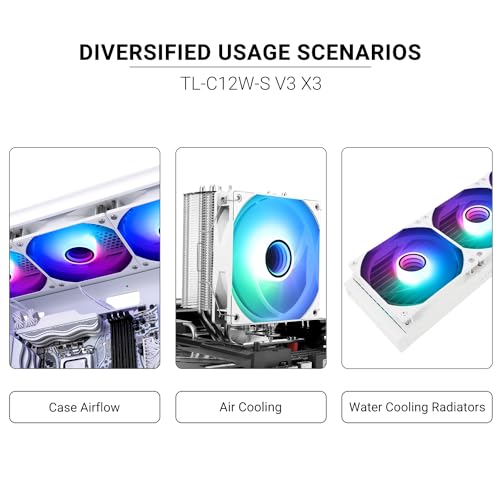 Image of Thermalright TL-C12W-S V3 CPU Fan 120mm Case Cooler Fan ARGB, 4pin PWM Connector Silent Computer Fan with S-FDB Bearing,Desktop Cooling Fan has ARGB Mirror Light Effect (3-Pack Fans)