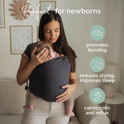Boba Bliss Pre-Wrapped Baby Carrier with Buckle - Newborn to 7-35 lbs Light, Breathable & Easy to Adjust Hybrid Infant Sling & Toddler Carrier - Certified Hip-Healthy for 0-18 Months - Charcoal