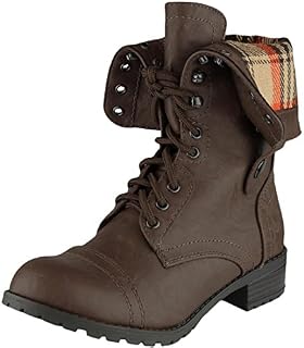 Cambridge Select Women's Cuff Fold-Over Lace-Up Chunky Stacked Heel Combat Boot,8 B(M) US,Dark