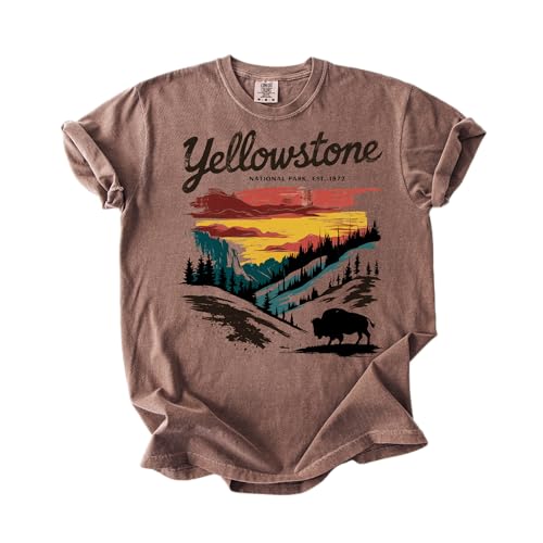 Yellowstone National Park T-Shirt National Park Shirt Mountain Landscape Design Adult Sizes Espresso