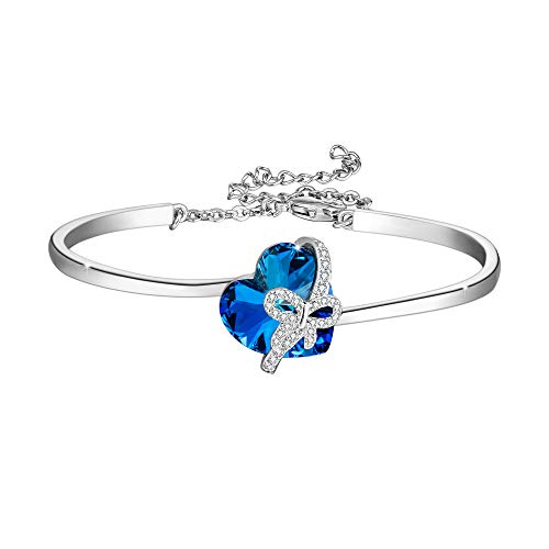 EleQueen Women's Crystals Cubic Zirconia Butterfly Heart Pendant Bangle Bracelet