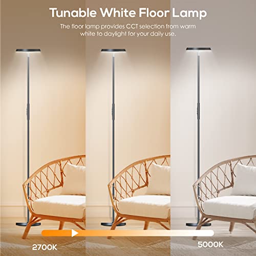 Sunthin Smart Floor Lamp, Rgb Torchiere Floor Lamp Compatible With Alexa & Google Home, 24W Color Changing & Tunable White Up-Down Standing Lamp For Bedroom, Living Room, Entertainment Rooms (Black) #TOP6