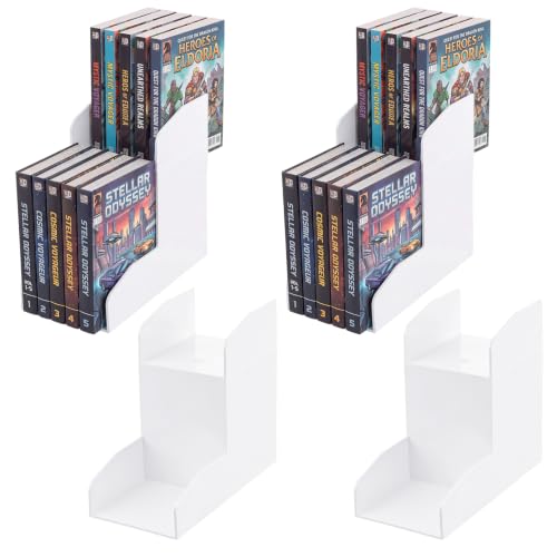 4 Pack 2 Tier Manga Shelf Risers, ABS Double Row Comic Book Storage,White