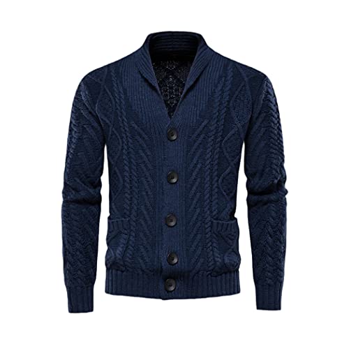 Cardigan tricoté pour homme pull décontracté d'hiver bleu marine taille M