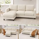 HOMCOM Sofá Chaise Longue Sofá de 3 Plazas de Pana para Salón 214 cm Beige