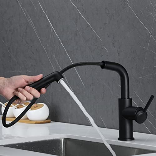 UMANYI Bar Faucet with Sprayer Matte Black Commercial Kitchen Faucet with Pull Down Sprayer Single Hole Pull Out Utility Laundry Faucet RV Faucet for 1 Hole Sink KFPO05B