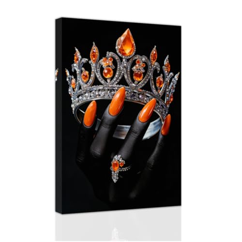 DOARTDO Black Woman Wall Art Orange African American Wall Decor