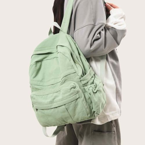 Image of Sage Green Canvas Backpack for Women Retro Aesthetic Rucksack Basic Backpack for High School /College Students Travel Laptop Bag