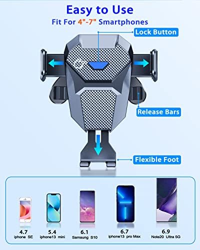 Rainway Car Phone Holder, 2022 Upgrade Anti-Shake Metal Hook, Air Vent Car Phone Mount with Auto Lock, 360°Rotation Mobile Phone Holder for Car, Compatible with iPhone, Samsung, etc.