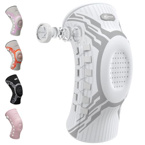 Kuangmi Knee Brace for Pain Relief & Support - Adjustable Compression Knob for Arthritis, Meniscus Tear, ACL - Stabilizes Joints for Men & Women During Sports, Running, Workout, W-R-XL