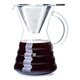 ポカロティー コーヒーサーバー 耐熱ガラス 500ml 紙コーヒーフィルター不要 おしゃれドリップ珈琲サーバー 繰り返し使用可能なステンレスフィルター ２層メッシュ ガラスコーヒーサーバー ハンドドリップ 電子レンジ対応