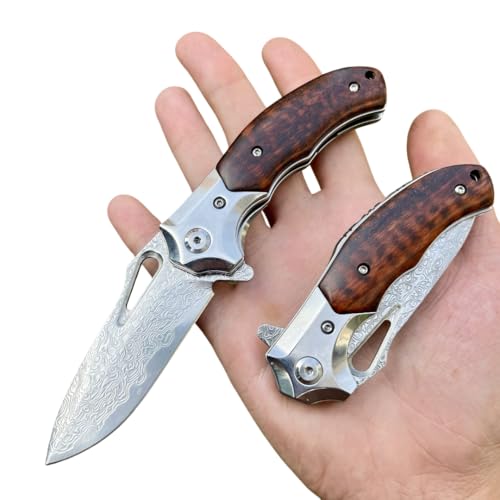 Obespina Petit couteau pliant damas luxe manche bois de serpent amourette collection poche edc forge artisanat cadeau homme camping extérieur solide randonnée tranchant custom fête père lame acier