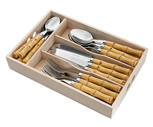 WOLFF Faqueiro de Aço Inox Com Cabo Plástico Bambu 24 Peças - Jog...