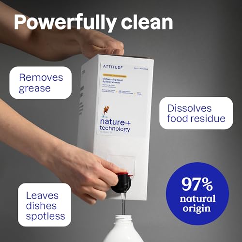 ATTITUDE Washing Up Liquid Refill, EWG Verified, Plant-Based & Vegan Dish Soap, Naturally Derived, Citrus Zest Scent, 4 Liters - Image 3