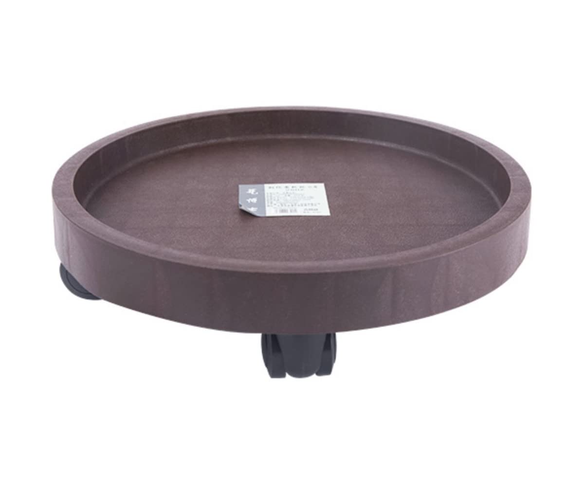Chariot à roulettes Plantes, Caddy de Plante avec Casiers, Soucoupe Plante Ronde en Plastique, Transporteur de Pots avec Roues, Chariot pour Pots de Plantes Exterieur Intérieur,Marron,45cm