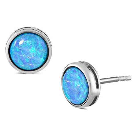 Paul Wright Created Opal Stud Earrings, in 925 Sterling Silver, 8.5mm Round, Vibrant Blue Colour Cover