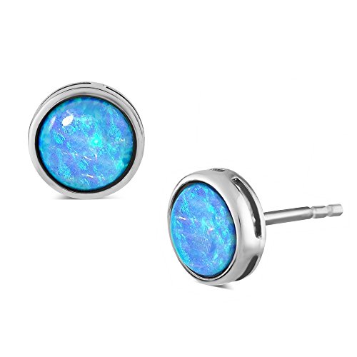 Boucles d’Oreilles en Opale Bleu Vif, Rond 8mm, Argent Cover