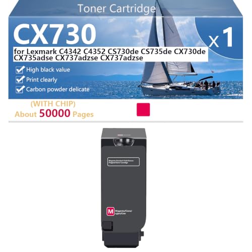 Image of CX730 Toner Cartridge Compatible for Lexmark C4342 C4352 CS730de CS735de CX730de CX735adse CX737adzse CX737adzse Printers, High Yield 5000 Pages, Clear Printing,Magenta-1 pack