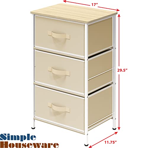 Simple Houseware Nightstands Dresser For Bedroom 3-Tier Organizer Drawer Storage Tower, Beige #TOP2