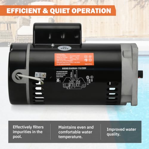 Image of B2855 2 HP Pool Pump Motor Compatible with A.O. Smith Century B855, for Pentair Sta-Rite WhisperFlo Challenger Pinnacle Anthony AR2 Pumps, Single Square Flange 56Y Frame 115 /230V 3450RPM