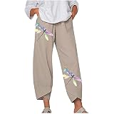 vrvtoov Cropped Pants for Women Casual Summer Loose Fit Elastic Waist Trousers Cute Dragonfly Graphi