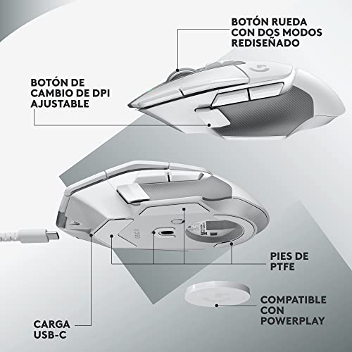Miniatura 5 de Logitech G G502 X Lightspeed Ratón Inalámbrico Para Gaming - Ratón Óptico Con Interruptores Óptico-Mecánicos Híbridos Lightforce, Sensor Hero 25k, Compatible Con Pc - Macos Windows - Blanco