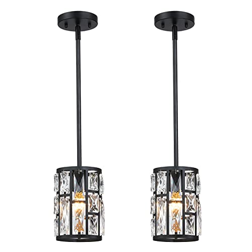 MEXO Modern Crystal Pendant Light Fixture 2-Pack Matte Black Finish
