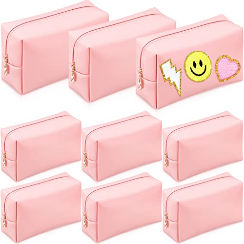 Sanwuta 9 Pcs Makeup Bags Bulk PU Double Zippers Cosmetic Bag Makeup Toiletry Small Pouch Portable Travel Organizers Case for Women Bridesmaid Proposal Gifts(Pink) by Sanwuta - Used condition - US$23.95