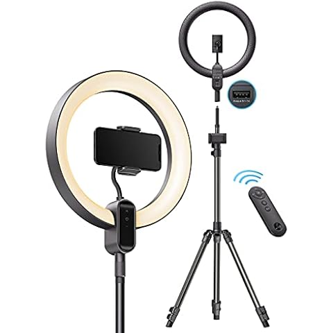 Selfie Light, 12'' Selfie Ring Light with Tripod Stand, 2700k-6500K Dimmable LED Ring Light Remote Control Adjustable Height Smooth Dimming for Live Streaming Portrait Photography Vlog Video Recording Cover
