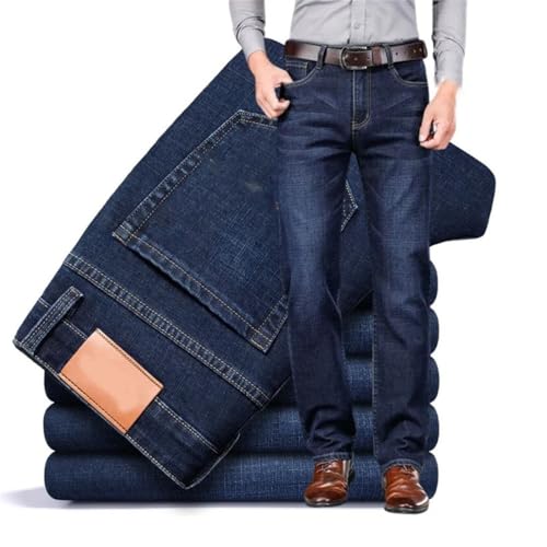 Men's Fitted Straight Stretch Denim Jeans Classic Style Youth Business Casual Trousers2