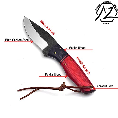 Zeasna Ze-Hk-51 Handmade Carbon Steel Hunting Knife With Leather Sheath Outdoor Full Tang Fixed Blade Bushcraft Knife, Survival Knife For Hunting Camping Skinning With Wood Handle (Red) #TOP1
