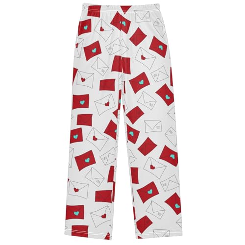 Boy's Pj Pants Red Love Envelopes Mail White Lounge Bottoms Elastic Waist Kids Joggers with Pockets Size 6-14