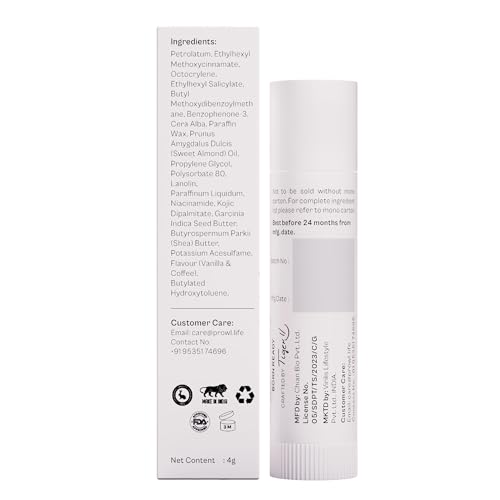 Image of PROWL by Tiger Shroff SPF 50 PA+++ Lip Balm For Men with Kojic Acid | Lipbalm For Moisturising Brightening Dark Lips & Lightening Pigmented Dry Lips | Pigmentation Removal Care | Vanilla Coffee, 4g