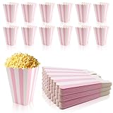 16 cajas de palomitas de maíz rosa pastel – 10 x 7 cm pequeñas grandes bolsas de papel para palomitas de maíz a rayas blancas y rosas para fiestas de cumpleaños y regalos de invitados
