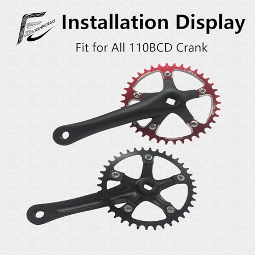 VHXNPCRAO Bike Chainring 46T Red, 110BCD Round Narrow Wide Chainring, 36-60T Single Bicycle Chain Ring for 8-12 Speed Road Bike (Red, 46T) - Thumbnail 4