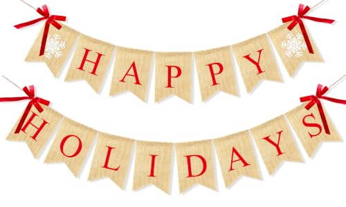 VILIFEVER Happy Holidays Banner Burlap Christmas Decorations Home Indoor
