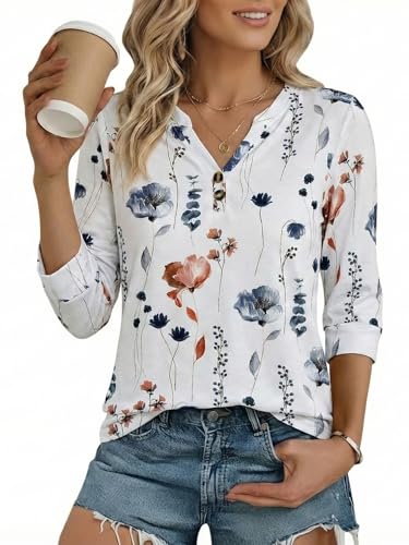 Cuptacc T-Shirt Damen Modisch 3/4 Arm Shirt Blusen Elegantes Oberteil