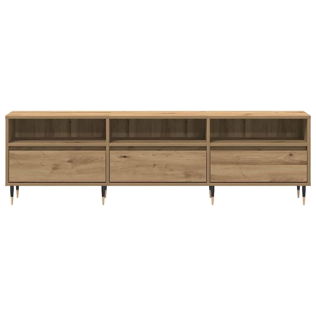 Szafka pod telewizor z dębu Artisan 150 x 30 x 45 cm, materiał drewnopochodny z 3 drzwiami i półkami, niska szafka do salonu, schowek HiFi, półka multimedialna, komoda z kanałem kablowym